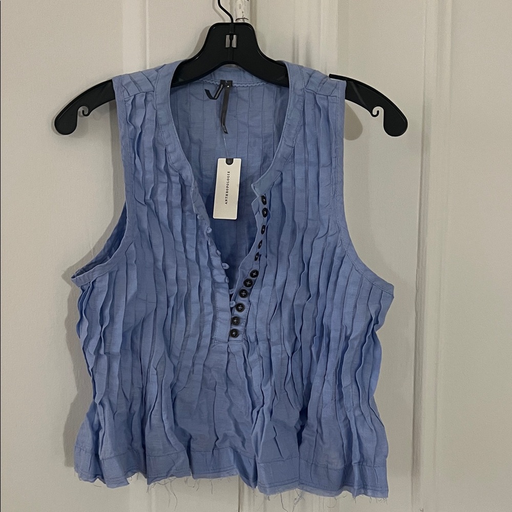 Anthropologie Blue Sleeveless Pleated Top